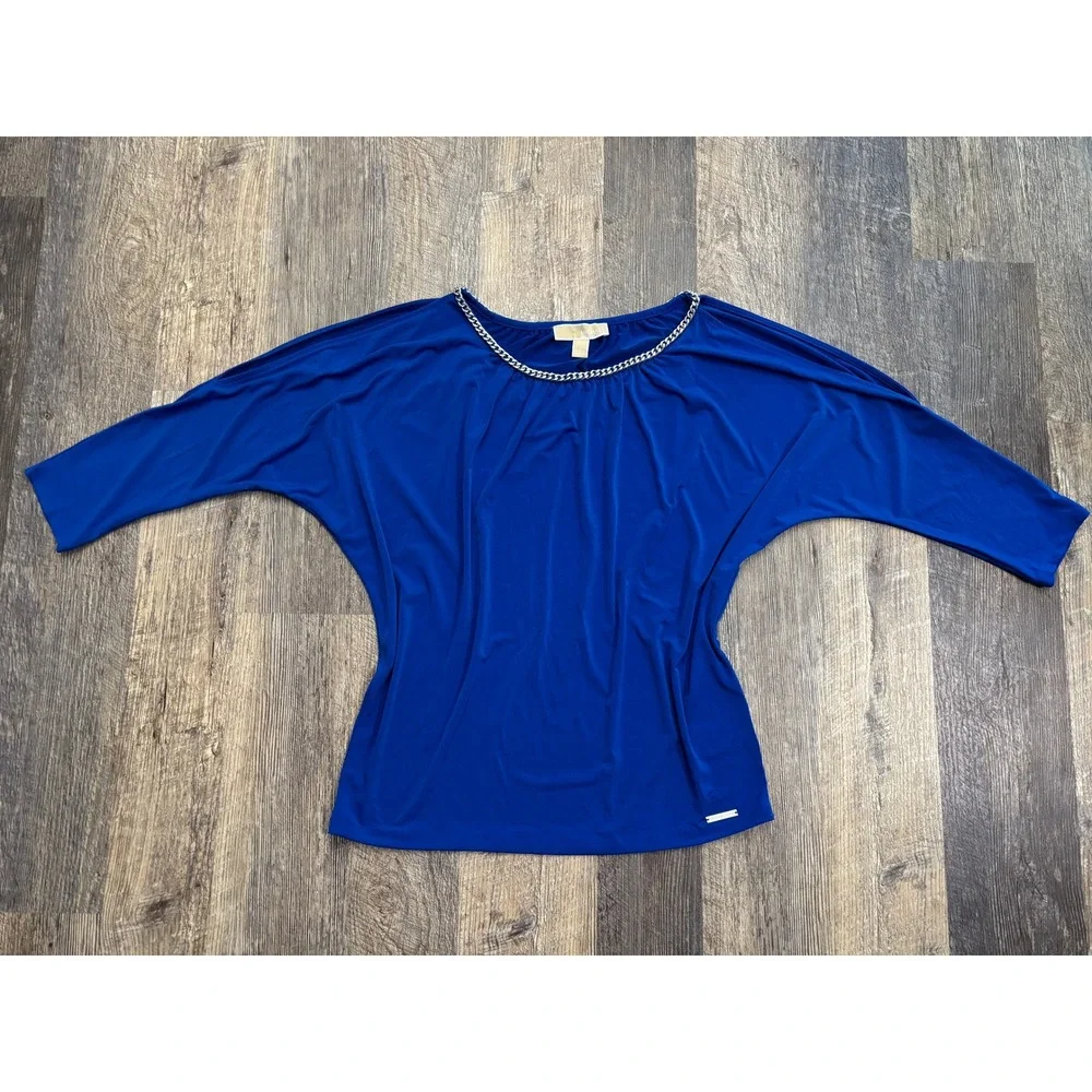 Michael Kors Royal Blue Chain Neck Cold Shoulder Batwing‎ Top Small